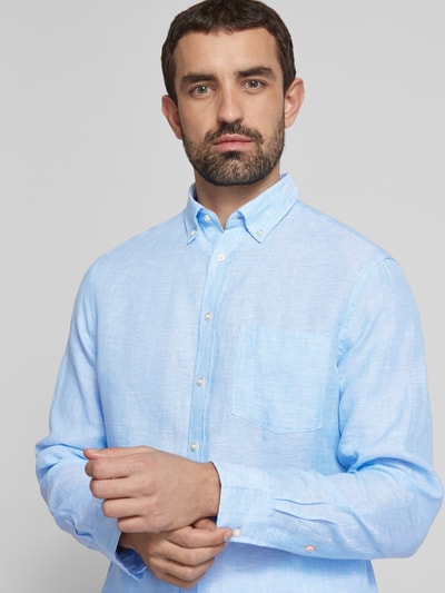 Christian Berg Men Regular Fit Leinenhemd mit Button-Down-Kragen Bleu 3