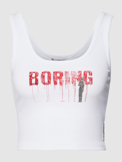 Guess Crop Top mit Statement-Print Modell 'BORING' Weiss 2