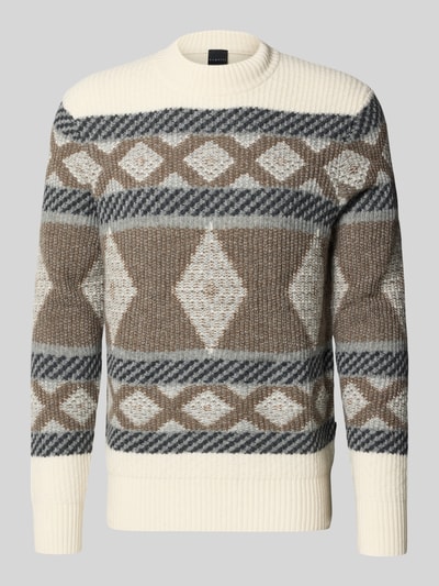 bugatti Gebreide pullover met ribboorden Beige - 2