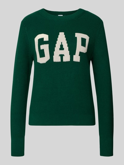 GAP Sweter z dzianiny z logo i okrągłym dekoltem Ciemnozielony 2