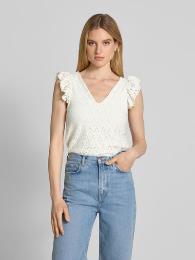 Vila Blusentop mit Lochstickerei Modell 'AMALINA' Offwhite 4