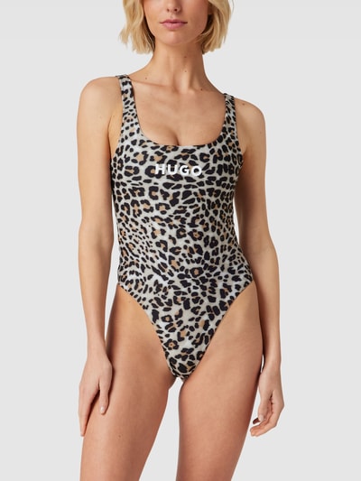 HUGO Badeanzug mit Animal-Print Modell 'LEO' Hellbraun 1