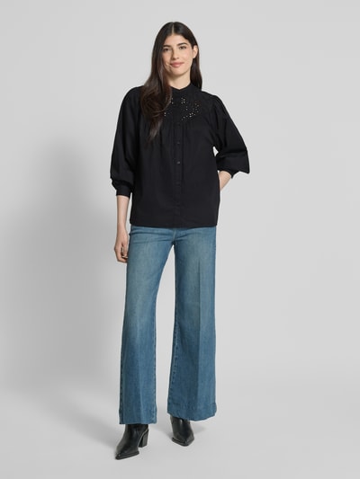 Emily Van den Bergh Relaxed Fit Bluse mit Lochmuster BLACK 1