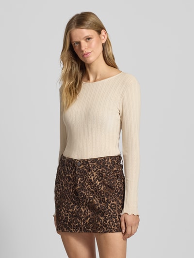 Only Slim Fit Langarmshirt aus reiner Baumwolle Modell 'CARLOTTA' Beige 4