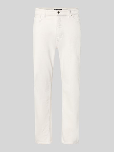 Produktfoto, weiße Straight Fit Jeans aus Baumwoll-Leinen-Mix von Marc O'Polo, glatte Struktur, neutrale Einzelfarbdarstellung.