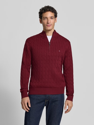 Tommy Hilfiger Regular Fit Troyer aus reiner Baumwolle mit Logo-Stitching Bordeaux 4
