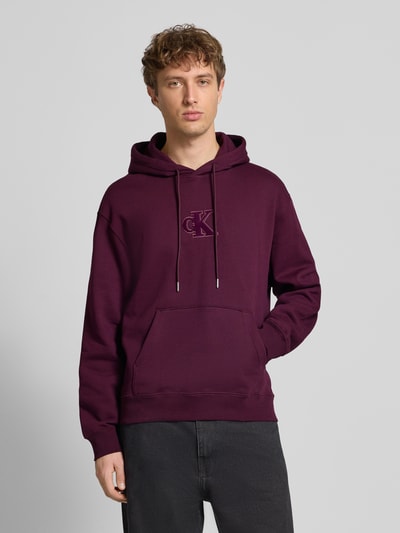 Calvin Klein Jeans Regular Fit Hoodie mit Logo-Patch Modell 'Fleece' Pflaume 4