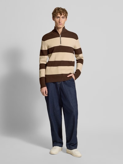 Only & Sons Regular Fit Troyer aus Baumwoll-Mix Modell 'PHIL' Dunkelbraun 1