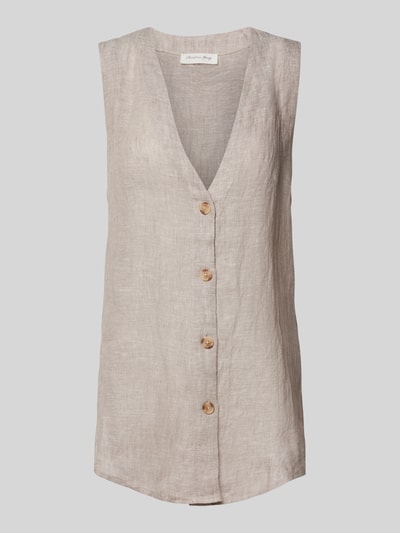 Christian Berg Woman Blusentop aus Leinen mit Knopfleiste Beige 2
