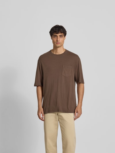 Officine Générale Regular Fit T-Shirt aus Lyocell-Mix Mittelbraun 4