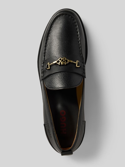 Produktfoto, Loafer aus reinem Rindsleder Modell 'VARIAN_LOAF_PLGRHW' von HUGO in Schwarz, rund, Blockabsatz, metallisches Logo, glattes Glattleder, unifarbene Optik, glatte Sohle, Draufsicht
