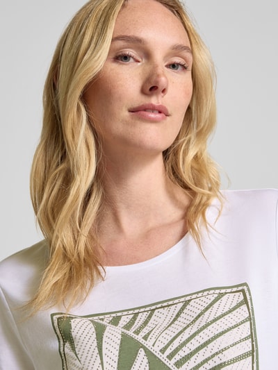 Oui T-shirt met geribde ronde hals Offwhite - 3