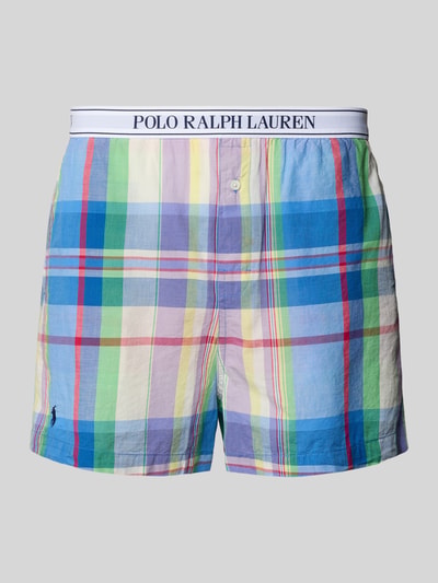 Produktfoto, Regular Fit Pyjama Shorts aus reiner katoen van Polo Ralph Lauren met all-over geruit motief, logostitching, elastische label in band, steekzakken, kleurrijke ruitpatroon, puur katoen, contrasterende tinten, glad oppervlak.