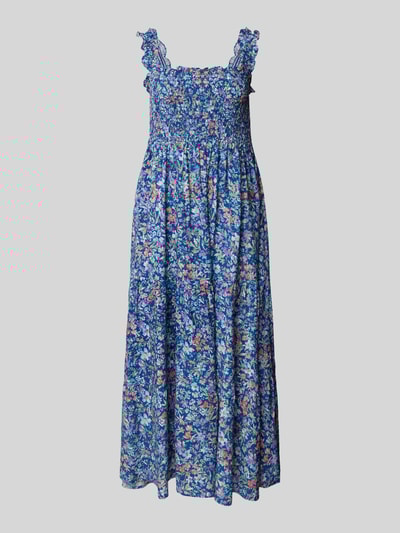 Apricot Midikleid aus Viskose mit Smok-Details Blau Melange 2