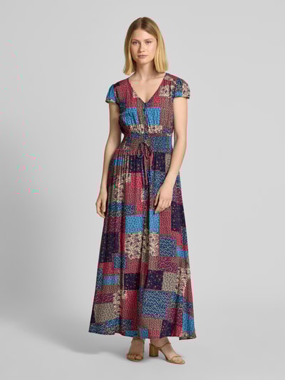 Apricot Maxikleid aus Viskose mit V-Ausschnitt Pink 1