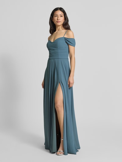Mascara Abendkleid mit Carmen-Ausschnitt und Gehschlitz Schilf 1
