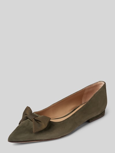 Lauren Ralph Lauren Lederballerinas mit Schleifen-Detail Modell Oliv 1