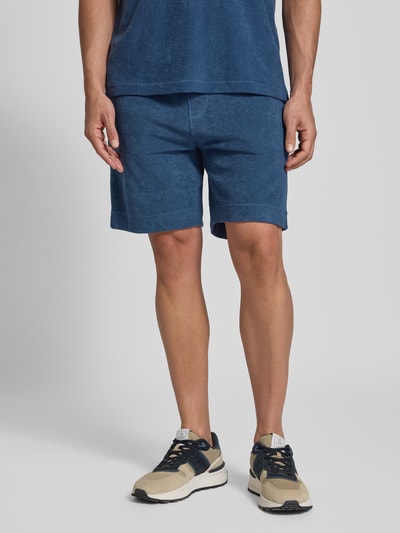 BOSS Orange Regular fit sweatshorts met labelstitching, model 'doubletowel' Blauw - 4