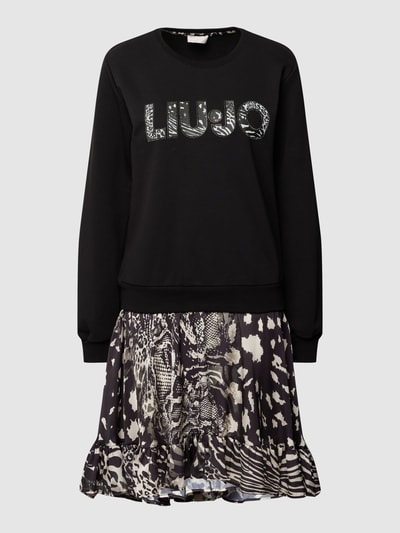 Liu Jo White Knielanges Kleid mit Label-Print Black 2