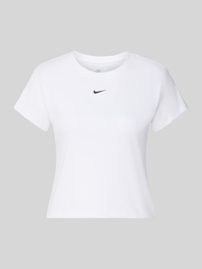 Produktfoto, Cropped T-Shirt in Ripp-Optik mit Logo von Nike, weiß, Baumwoll-Elasthan-Mix, Rundhalsausschnitt, glatte Struktur