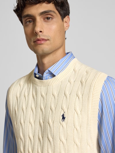 Polo Ralph Lauren Pullunder mit Zopfmuster und Label-Stitching Offwhite 3