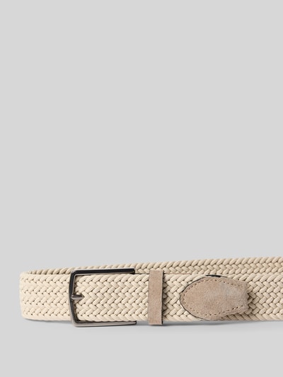 Produktfoto, Gürtel in Flecht-Optik mit Dornschließe von Pierre Cardin aus beschichtetem Leder, Szerokość w rozmiarze 90: 3 cm, kremowa plecionka, prostokątna klamra