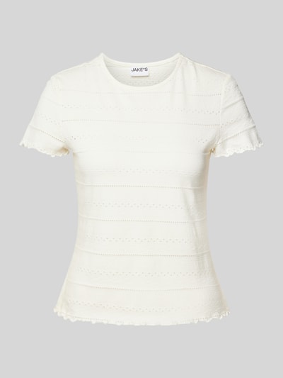 Jake*s Casual T-Shirt mit Muschelsaum Offwhite 2