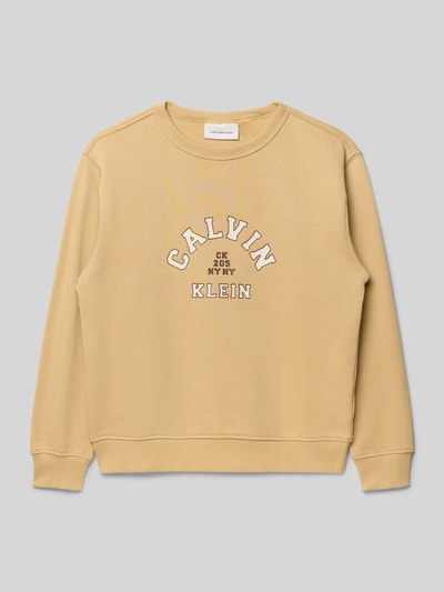 Calvin Klein Jeans Regular fit pullover met logoprint, model 'Varsity' Camel - 1