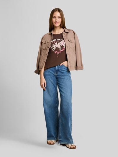 Tom Tailor Denim Regular Fit T-Shirt aus reiner Baumwolle mit Motiv-Print Schoko Melange 1