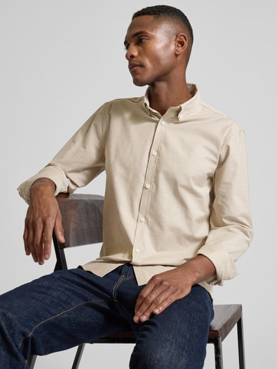 Lindbergh Slim fit vrijetijdsoverhemd met knoopsluiting, model 'Oxford' Beige - 3