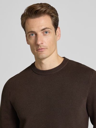 Casual Friday Gebreide pullover met ronde hals, model 'THEO' Chocoladebruin - 3