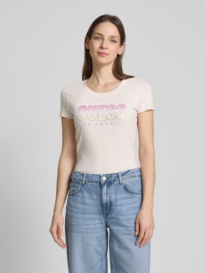 Guess T-Shirt mit Label-Print Rosa 4