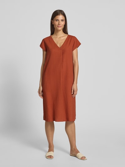 Soyaconcept Knielange jurk van een mix van linnen en viscose, model 'Ina' Roestrood - 4