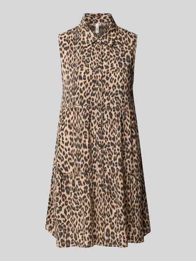 Produktfoto, Ausgestelltes Hemdblusenkleid aus reiner Viskose Modell 'THEA' von Only, Optik: Allover-Muster, Mini-Länge, Hemdblusenkragen, Knopfleiste, ärmellos, glatte Textur.