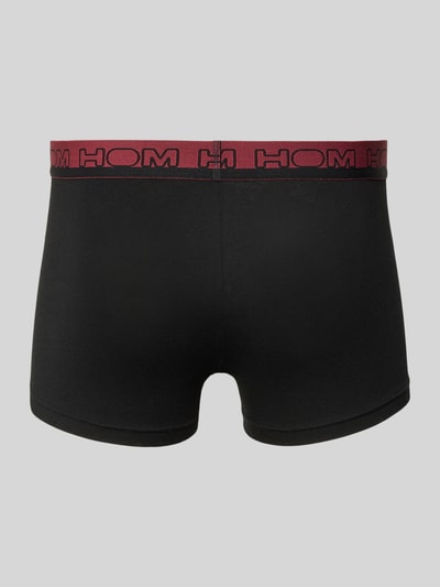 Produktfoto, schwarze Slim Fit Trunks mit Logo-Stitching, Elastischer-Logo-Bund im Baumwoll-Mix, Modell 'Terry' 2er-Pack von HOM.