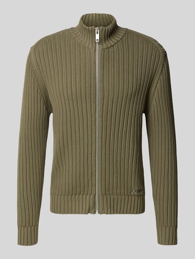 HUGO Regular fit gebreid jack van geribd katoen, model 'SRITON' Olijfgroen - 2