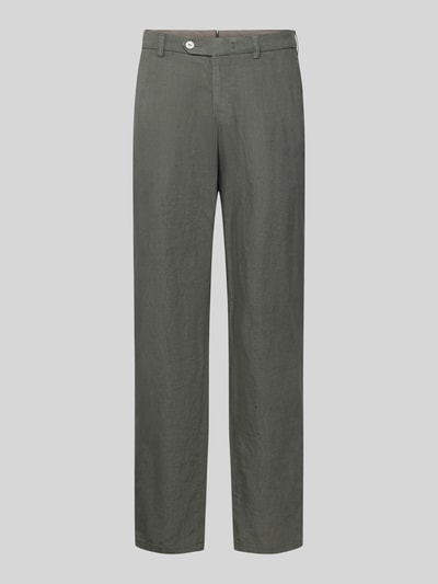 Produktfoto, Straight Fit Leinenhose aus reinen Leinen Modell 'Lynx' von Mmx in Grau mit Gesäßtaschen, Knopf- und Reißverschluss