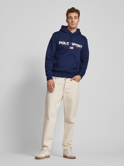 Polo Sport Hoodie met labelprint Donkerblauw - 1