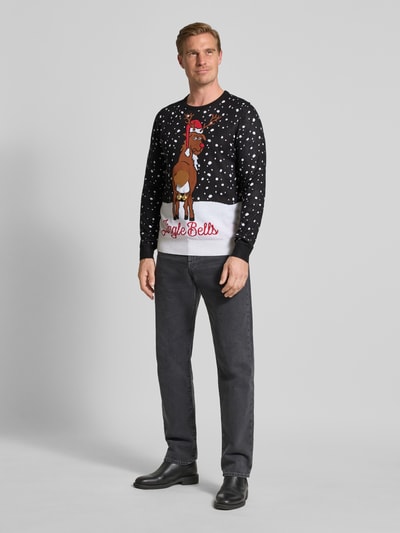 Lindbergh Gebreide pullover in all-over look met ronde hals Zwart - 1