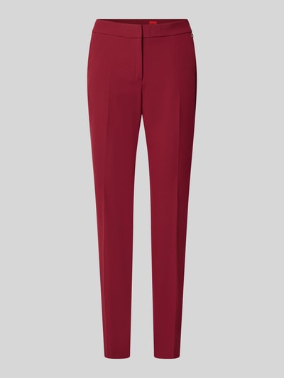 Produktfoto, Schmale Hose mit Label-Detail Modell 'Hagonia-1' von HUGO in dunklem Rot, glatte Oberfläche, Damen Schmale Hose von HUGO