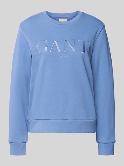 Produktfoto, Sweatshirt mit Label-Stitching und Rundhalsausschnitt von Gant in Blau, reine Baumwolle, Regular Fit, glatte Textur