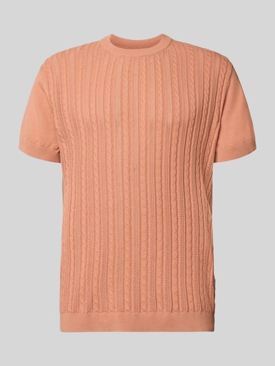 Produktfoto, T-Shirt mit Zopfmuster von Lindbergh in Beige, reine Baumwolle, gerader Schnitt, Strick-Optik, Rundhalsausschnitt, Zopfmuster