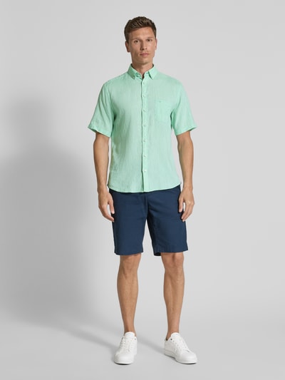 Fynch-Hatton Regular Fit Freizeithemd aus Leinen-Baumwoll-Mix Hellgruen 1
