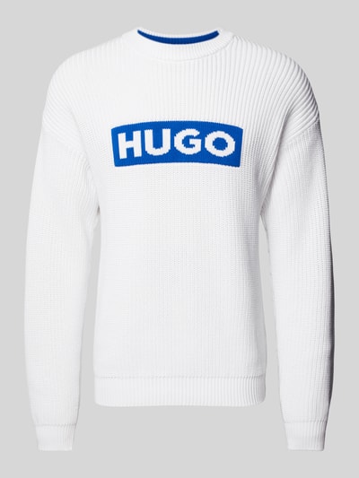 Hugo Blue Strickpullover mit Logo-Stitching Modell 'Seylo' Weiss 2
