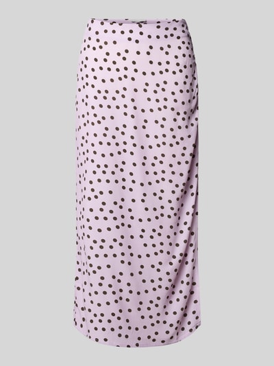Produktfoto, Midirock im Allover-Look Modell 'Fleur' von LeGer by Lena Gercke, fioletowa tkanina w czarne kropki, prosta forma, zamek, czysta wiskoza, szerokość w rozmiarze 36: 40 cm, długość całkowita: 78 cm