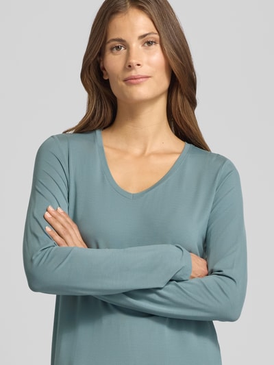 Schiesser Bluzka z długim rękawem z dekoltem w serek Miętowy 3