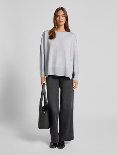 comma Strickpullover aus Viskose-Mix mit Rundhalsausschnitt Hellgrau 1