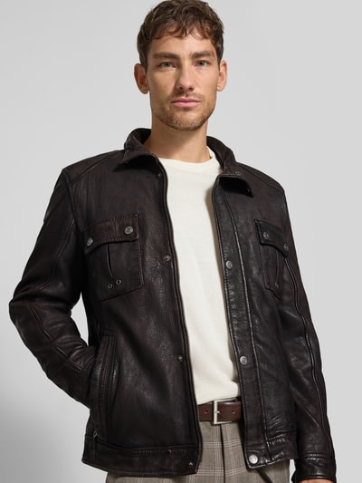 MAURITIUS Lederjacke mit Stehkragen Modell 'GARRECK' Dunkelbraun 3