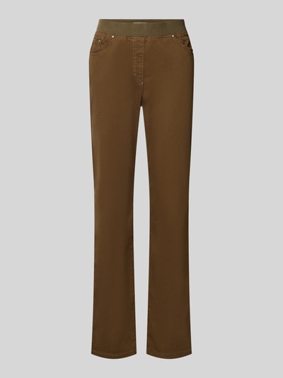 Produktfoto, Schmale Hose aus Baumwoll-Mix Modell 'PAMINA' von Raphaela By Brax, unifarbene Webware, 5-Pocket-Design, elastischer Bund, High Waist