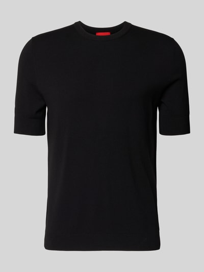 Produktfoto, Slim Fit T-Shirt aus Strick von HUGO in Schwarz, Strickoptik, kurzarm, Rundhals, Label Stitching, schlichte Struktur